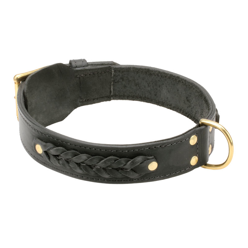 Двухслойный кожаный ошейник с плетением «Braided Classic» - C55