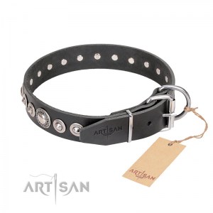 FDT Artisan - Черный кожаный собачий ошейник «Strict Elegance»