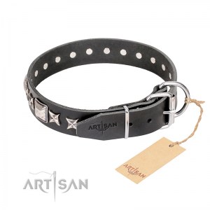 FDT Artisan - Черный кожаный ошейник для собак «Space Walk»